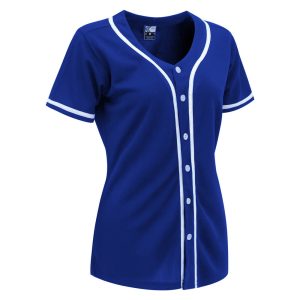 Home blank blue & white full button baseball jersey for women