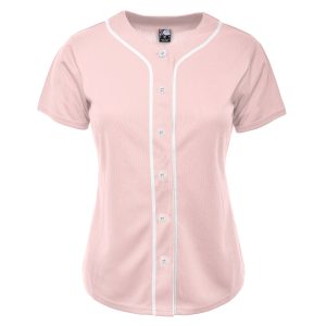 blank light pink & white full button baseball jersey for women