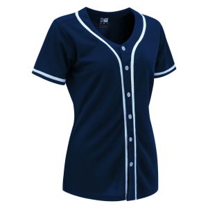 blank navy & white full button baseball jersey for women