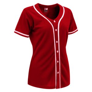 red & white full button baseball jersey for women